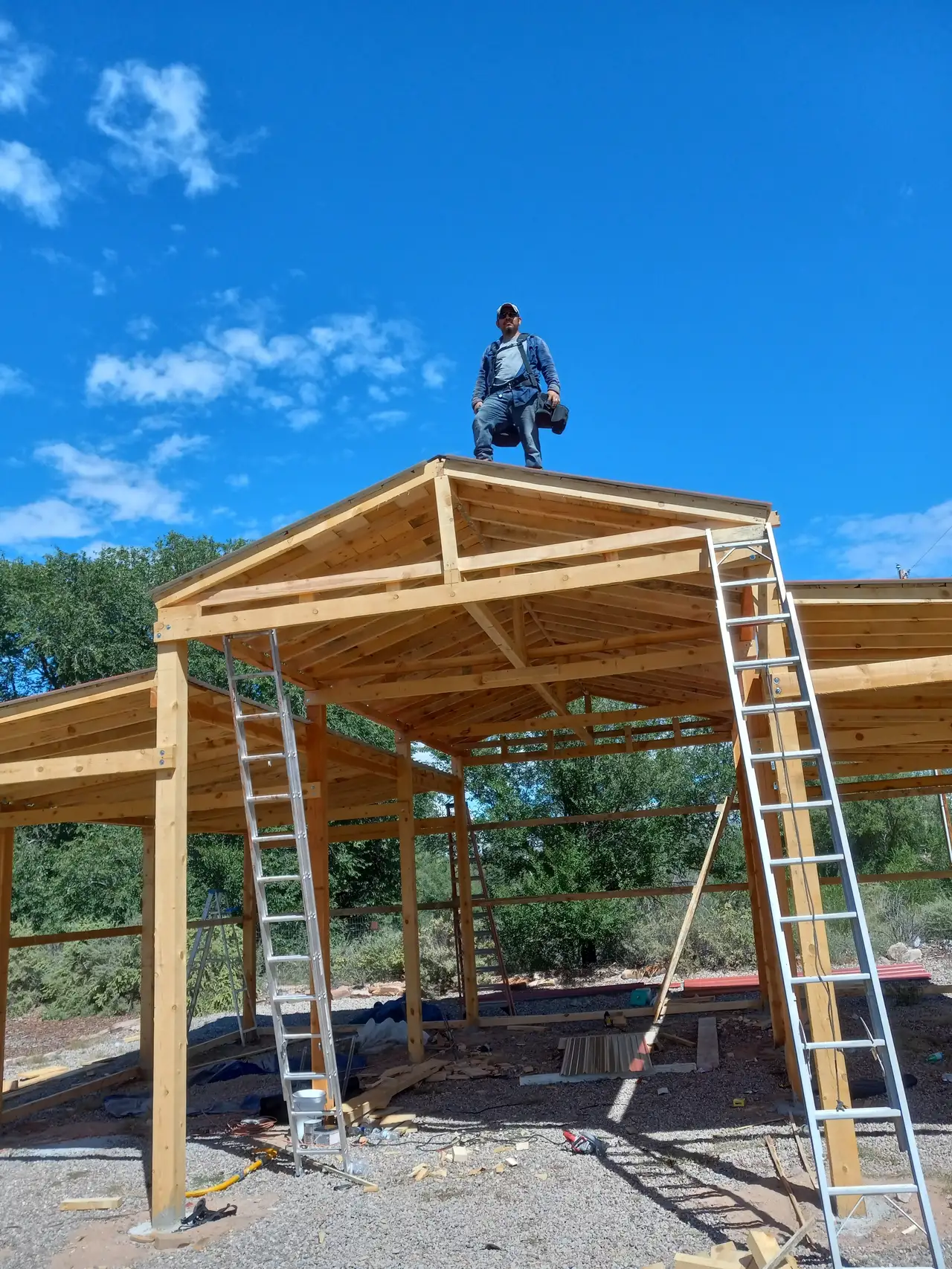 Carlos Rubio of CyJ Tree Service And Handyman on a carport framing project near Espanola, NM